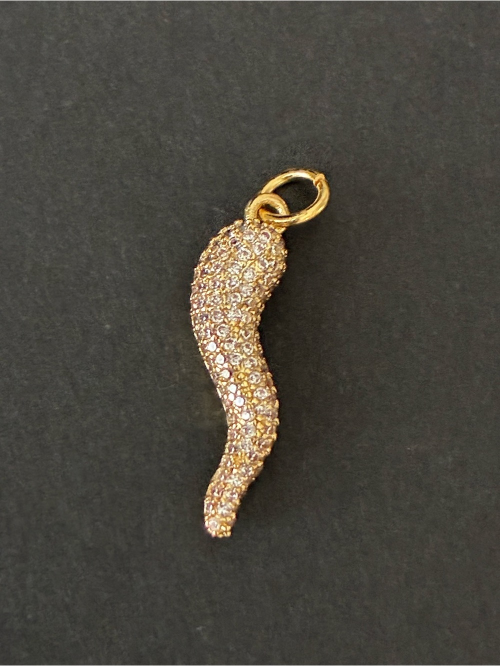 Gold Plated Pavé Curved Horn Pendant Charm - Women Jewelry